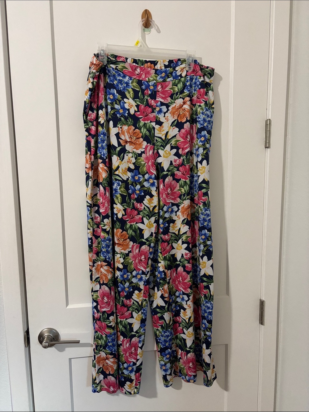 Sunny Leigh Navy Floral Wide-Leg Wrap Pants